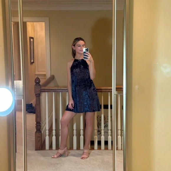 Sugarlips | Dresses | Sugar And Lips High Neck Velvet Mini Shift Dress Xs  Navy | Poshmark